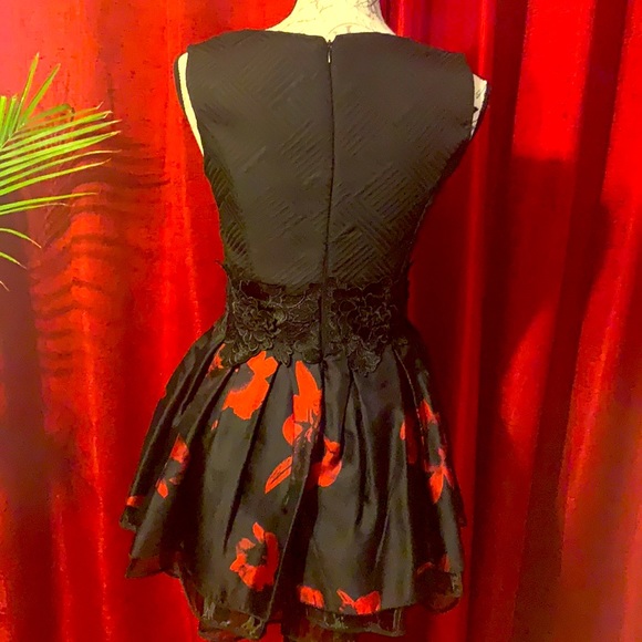 Custom Made Red and black mini fit and flare dress | size small - Picture 8 of 8